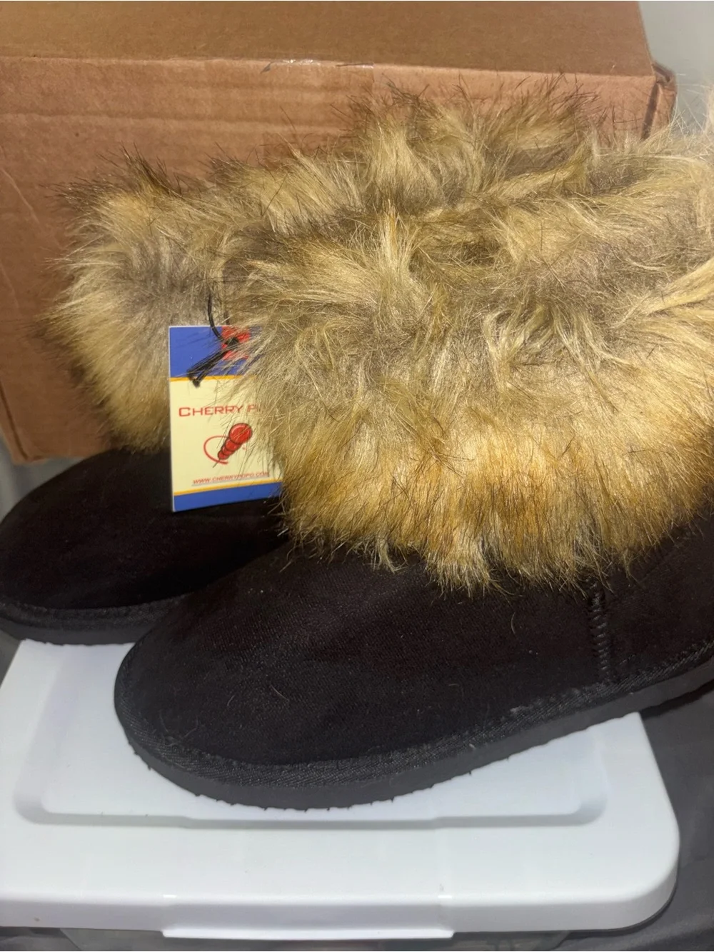 Women's Black Winter Faux-Fur Trim Boots